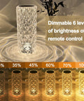 Rose Crystal Table Lamp With 16 Colors RGB Lights, Touch And Remote Control, USB Rechargeable 2000mAh Battery Delivers Up To 12 Hours, showing dimmable brightness levels.