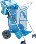 Wonder Wheeler Deluxe All Terrain Utility Cart For Lawn And Beach Folding Tote with 10 Inch Wheels, mesh sides, striped fabric.