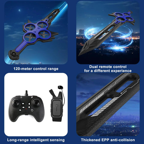 Massive 29 Inch Flying Sword RC Airplane With Gesture Control And 360 Degree Flips Dagger Style Remote Drone with dual remote