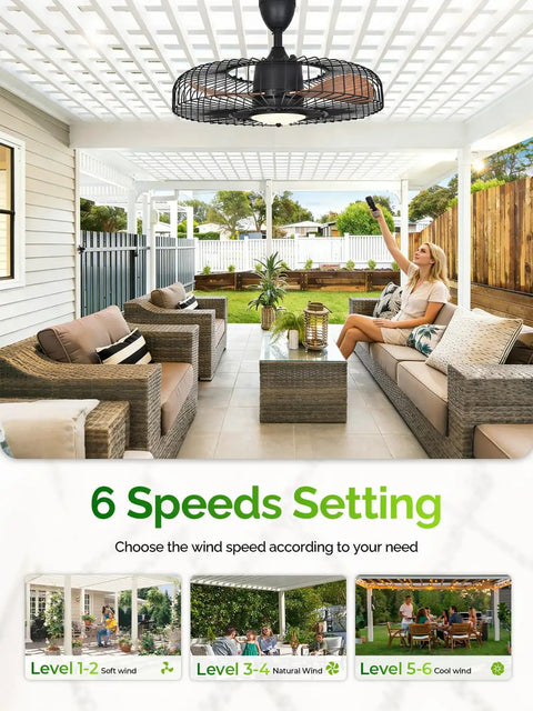Outdoor 24 Inch Weatherproof Ceiling Fan With Lights For Patio Remote And App Control in modern pergola setting