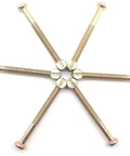 Tough As Nails M8x80mm Hex Socket Cap Screw And Furniture Barrel Nut Set Bronze Tone 6 Pack laid out in a star pattern.