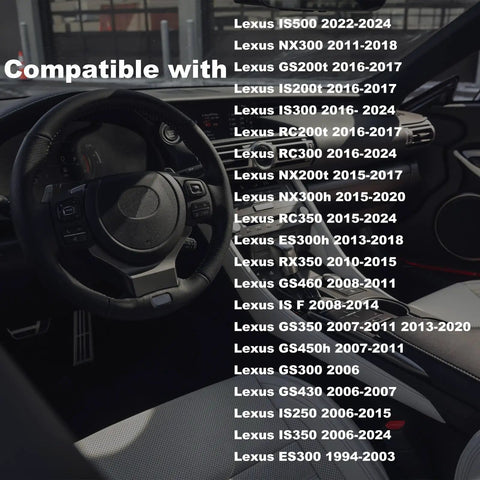 Interior of a Lexus vehicle showing compatibility list for Durable Brake Master Cylinder Fluid Reservoir Cap Direct Fit For Toyota And Lexus Vehicles Including 4Runner Camry RAV4 Prius Avalon Scion IQ XB XD NX300 IS RC ES Replace Part 47230 20140 No Hassle Fit.