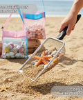 Using Two Pack Shark Tooth Sifter Set With 3.8mm Mesh Sand Sifters And Shell Bags For Beachcombing; collecting seashells on the beach.
