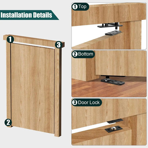 Installation details for Badass Heavy Duty Hidden Door Hinge Built Like A Tank From 304 Stainless Steel with wood panel.