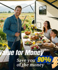 Two Pack 26 Inch RV Awning Gas Struts 124 Lb Each Replacement for Solera Awnings shown with family enjoying picnic by RV