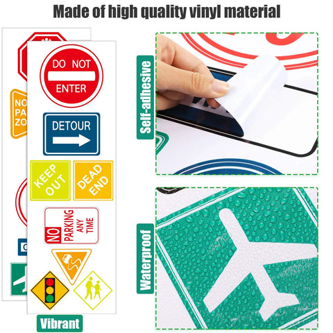 15 Piece Road Sign Wall Decals Set Traffic Street Sign Stickers Vinyl Wall Decor with realistic sign shapes being applied