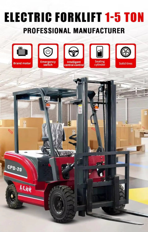 Fully Electric Counterbalance Forklift Truck With High Efficiency Drive Motor Built For Warehouse Material Handling And Workshop Ops red 2-ton