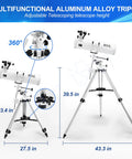 150mm Aperture Reflector Telescope For Adults With 750mm Focal Length on aluminum tripod, showing adjustable height angles