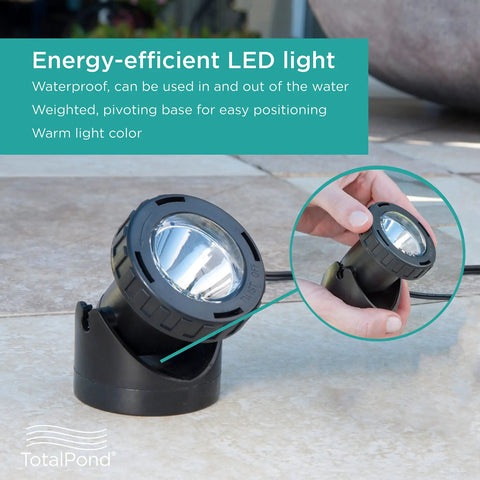 Energy-efficient LED light for 400 GPH Low Water Auto Shut Off Fountain Pump With LED Light for 3 To 5 Feet Fountains