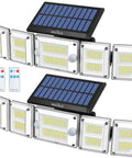 Must-Have Solar Outdoor Flood Light With 7500K Ultra Bright LED, Motion Sensor, Remote Control, showing two units with panels.
