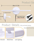Diagram showing size and features of Sleek Plug In Vanity Light Bar For Bathroom Over Mirror, 15.75 Inches, 12W LED 3000K glow.