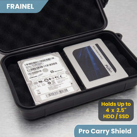 Beefy Rugged Storage Shell With Dense Foam Core Built To Lock Down 3.5 Hard Drives And Portable Ssds Plus Nvme Chips, holding two drives.
