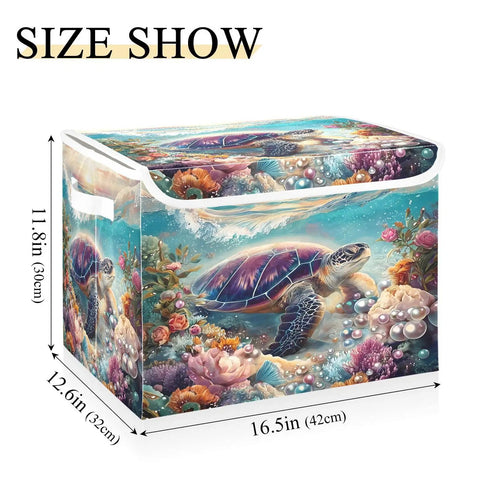 Kick Some Clutter With These Heavy Duty Foldable Storage Bins, Featuring Snug Click Lids And Super Sturdy Handles, Plus Collapsible Oxford Basket Organizers For Real Closet Solutions, 16.5x12.6x11.8 inch turtle design.