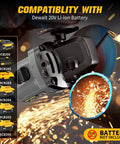 Cordless Angle Grinder 4-1/2 Inch Brushless Tool Only 6-Speed Variable in use cutting metal with sparks, compatible with DEWALT 20V Max