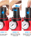 Adjusting regulator on Heavy Duty 0-150 PSI One Half Inch NPT Four Stage Air Drying System With Particulate Filter in red
