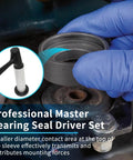 Hands using 37 Piece Sealed Bearing Mounting Kit With Oil Seal Installation Tools for precise installation on machinery.