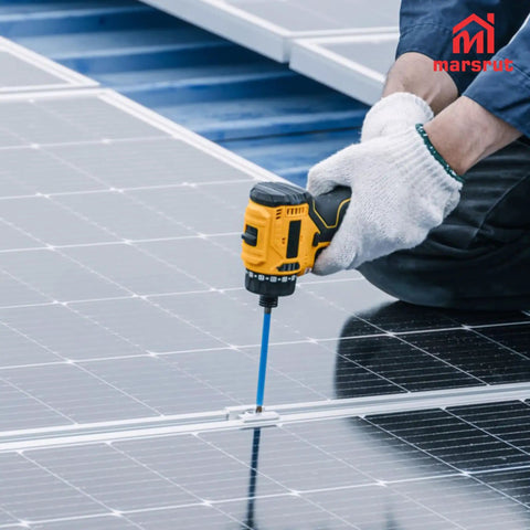 Person installing 10 Pcs Solar Panel Clamps For Unistrut System And Mounting Bracket Kit Beefy Adjustable Wide PV Mid Mount Clips Aluminum