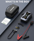 8000A Jump Starter with 160 PSI Air Compressor and 12V Power Bank, accessories displayed, including cables and case