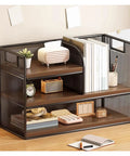 Industrial Style Iron Tabletop Bookshelf With Density Board Open Organizer Shelf for Living Room or Office, compact display.