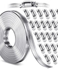 Stainless steel hose clamp kit with roll and 24 worm-gear clamps for automotive and plumbing