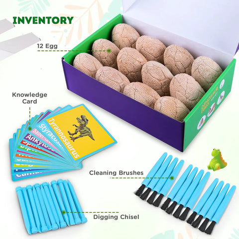 Dig Up Dinosaur Fossil Eggs Kit Break Open Twelve Unique Dino Eggs Uncover cards chisels brushes STEM Toy for Kids