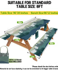 Waterproof Picnic Table Cover With Bench Covers, Elastic Fitted 96 Inch Table And 12 Inch Benches with Storage Bag