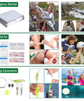 Image showing emergency blanket, first aid essentials, and fishing equipment from 35 In 1 Survival Kit With First Aid Essentials For Camping And Outdoors.