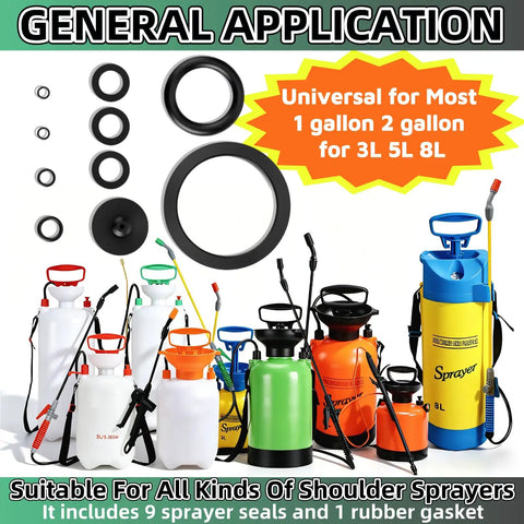 10Pcs Sprayer Seal Rings Set for Pump Sprayers Replacement Parts Durable Rubber Gasket Kit Universal Fit for Most 3L 5L 8L 1 Gallon 2 Gallon Sprayers and Irrigation Machines, black rings