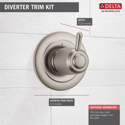 Three-Function Shower Diverter Trim Kit In Stainless Finish For Easy Water Control, DIY-Friendly, 3-Setting Handle, Trim Kit Only