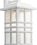 Beacon Square 17.5 Inch One Light Outdoor Wall Light with Clear Hammered Glass in White Finish, Craftsman Mission Style
