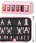 Pro Grade Jewelry Pliers Set For Beading And Wire Wrapping, 8 Pliers With 6 Rolls Beading Wire Kit, pink craft tools in storage case