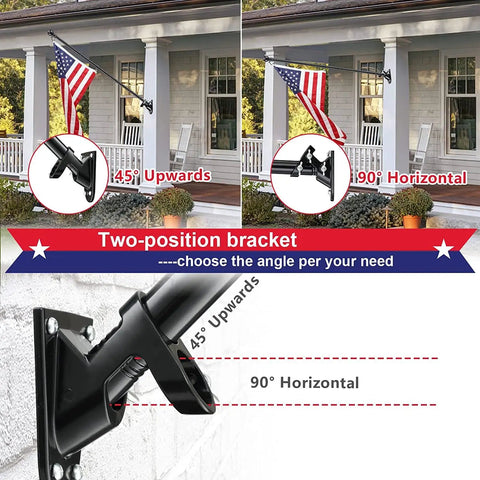 Five Foot Stainless Steel Outdoor Flag Pole Kit Built To Last With Heavy Duty Feel Tangle Free 360 Degree Rotating Rings Dual Angle Bracket For Grommet Flags Banners Garden Flags For Porch Yard Garage Balcony Black