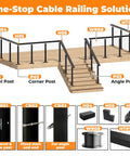 Heavy Duty 6 Foot 6 Inch Stainless Steel Flat Handrail Slick Matte Black Finish Cable Railing Run Your Deck Built Tough For Outdoor Stairs And Balconies Walkway Premium Badass Guardrail System with labeled parts for installation.