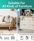 Heavy Duty 5 Wheel Furniture Dolly With Brakes under a sofa and a dresser, showcasing versatility for various furniture types.