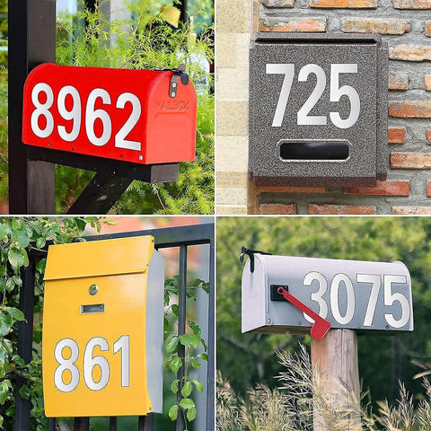 Large 3 Inch Reflective Mailbox Numbers Set With 30 Waterproof Vinyl Digits 0 Through 9 Easy Self Adhesive For Outdoor Use