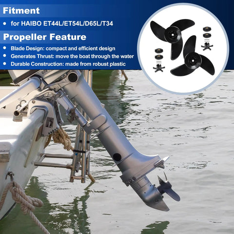 2 Pack Trolling Motor Outboard Propeller Set For Haibo ET44L ET54L D65L T34 3 Blade Electric Boat Propeller For Marine And Fishing Boats With Prop Nut Wrench