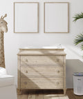 Premium Hepa Air Purifier With H13 True Filters And Uv Light Plus Activated Carbon next to a wooden dresser in a bright room.