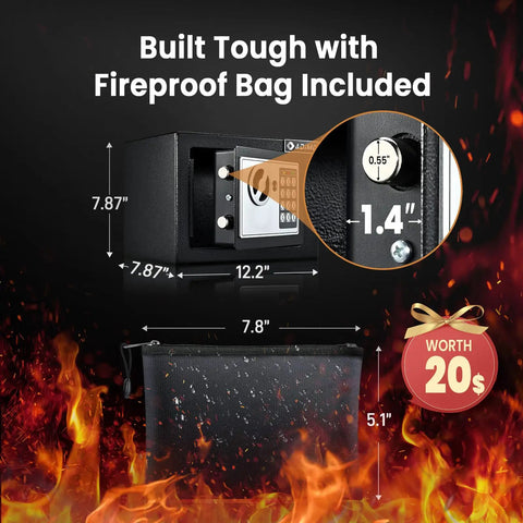 Sturdy Fireproof Dorm Room Safe Box With Wall Mount Kit And Digital Passcode Lock dimensions and included fireproof bag