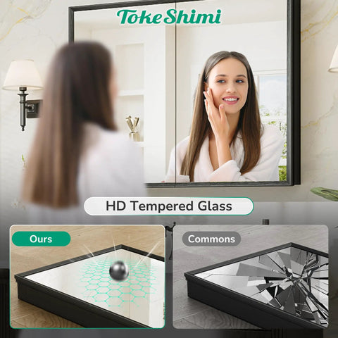 Sleek Black Recessed Medicine Cabinet With Mirror Premium Beveled Aluminum Frame 14 By 18 Inches Heavy Duty Tempered Glass Zero Fuss Adjustable Shelving For Bathroom Storage