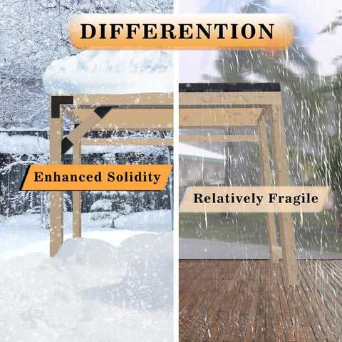 8 Pack 45 Degree Pergola Brackets With Drainage Holes For Gazebos And Pergolas, Fits 2x4 Lumber, Heavy Duty Steel, Black Powder Coated To Deter Rust, Easy Install, Built To Keep Outdoor Structures Solid And Safe, shown reinforcing outdoor wooden structures in weather conditions.