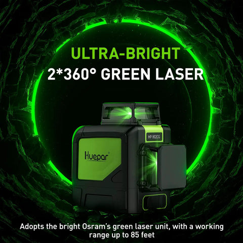 Cross Line Laser Level With 2x360 Green Beams, Self Leveling, Pulse Mode, ultra-bright design, green laser projection