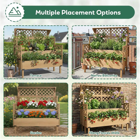 narrow planter box with trellis Two Tier Raised Garden Bed For Patio ✓