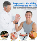 Doctor adjusting Dual Pack Wrist Compression Straps For Pain Relief And Support on patient, shows use for tendonitis and carpal tunnel.