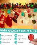 Christmas decor with stockings and 100 Pack G40 LED Globe Bulbs 1W Warm White 2700K For C7 And E12 Candelabra Bases displayed