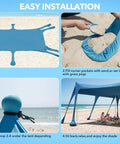 Rock Solid Beach Canopy Tent 10x13 Ft With Ten Sandbags And 22mm Thick Aluminum Poles, UPF50Plus Sun Shade set up on beach