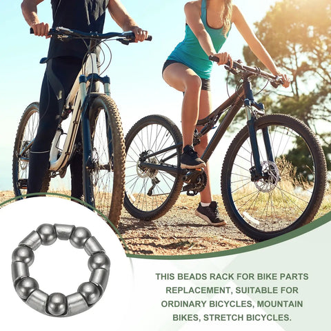 Bike Ball Bearings And Crank Bearing Retainer Set For Mountain And Road Bikes Stainless Steel Caged Wheel Bearings Three Sixteenths Inch Six Pack Silver Fit For MTB Crank Bottom Bracket Frame Repair next to cyclists on trail.