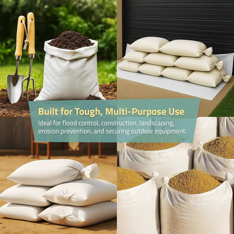 Built Like A Tank Empty Sandbags For Flood Control And Canopy Weights, Woven Polypropylene Material With Reinforced Tie Strings, Holds Fifty Pounds Each, UV Resistant Backyard Must Haves, Set Of Thirty