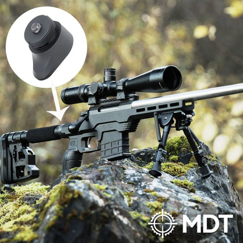 Fixed Stock Adapter For Hunting Firearm Interface Chassis, Adds 0.75 Inch Length Of Pull, black adapter on rifle
