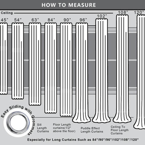 Diagram showing curtain lengths for 72 Inch Length Grey Curtains For Room Two Panels Grommet Window Treatments Double Sided Blackout Thermal Insulated Room Darkening Drapes For Bedroom Or Living Space That Keeps Light Out Like A Boss And Helps Save Energy With A Clean Modern Look.