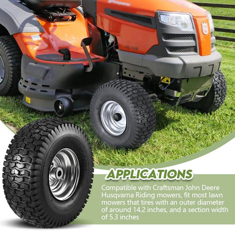 Beefy Front Tire And Wheel Set For Riding Lawn Mowers 15x6-6 Compatible With John Deere Craftsman Husqvarna
